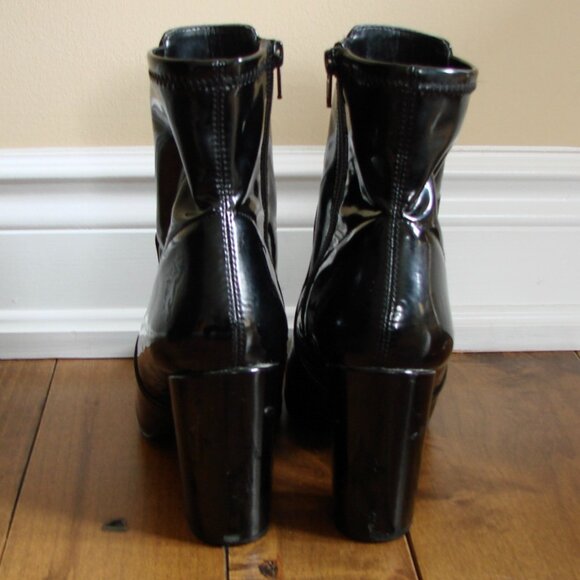 Aldo Black Patent Leather Boots Chunky Block Heel Size 7.5 - Picture 9 of 14